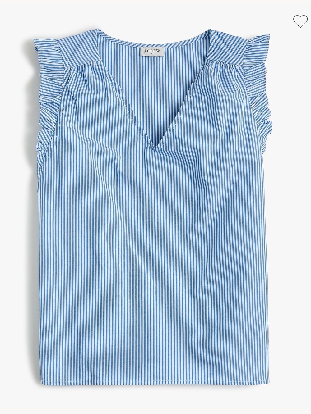 J. Crew Blue and White Striped Ruffle Cap Sleeve V-Neck Tank
